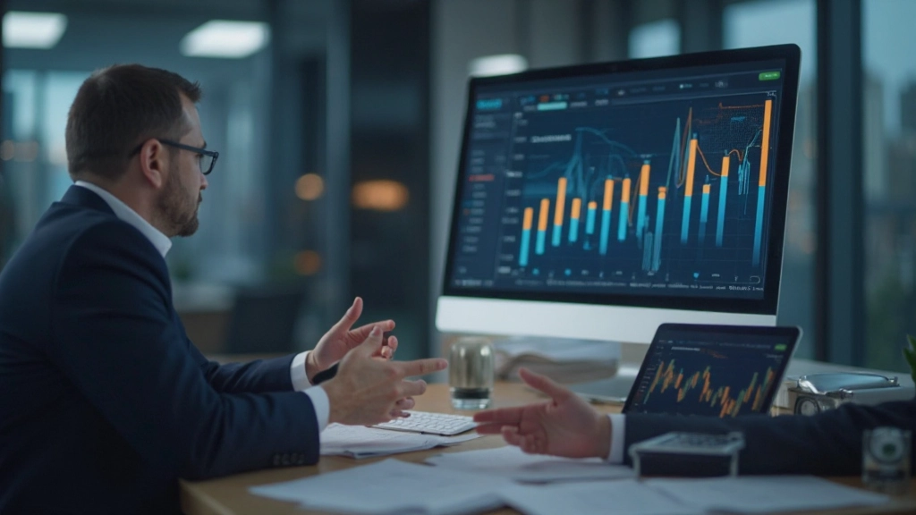 Финансовый консультант показывает график роста инвестиций