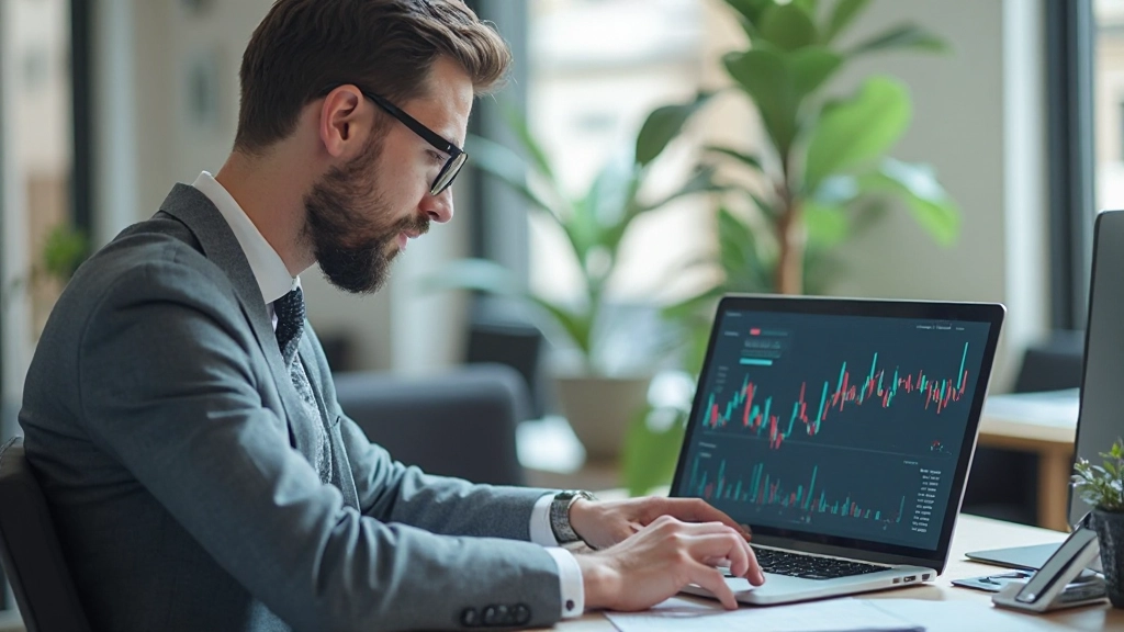 Инвестор анализирует график роста инвестиций на ноутбуке