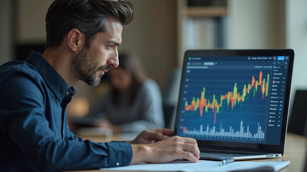 Фото аналитика, изучающего финансовые графики на компьютере с диаграммами