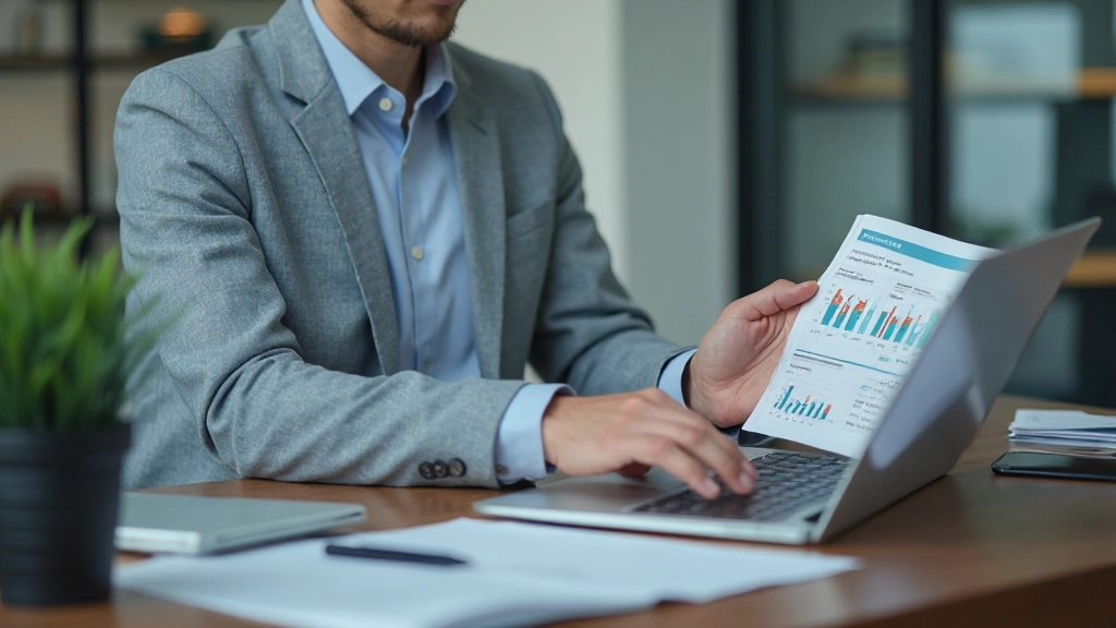 Профессионал анализирует инвестиционный портфель на экране ноутбука